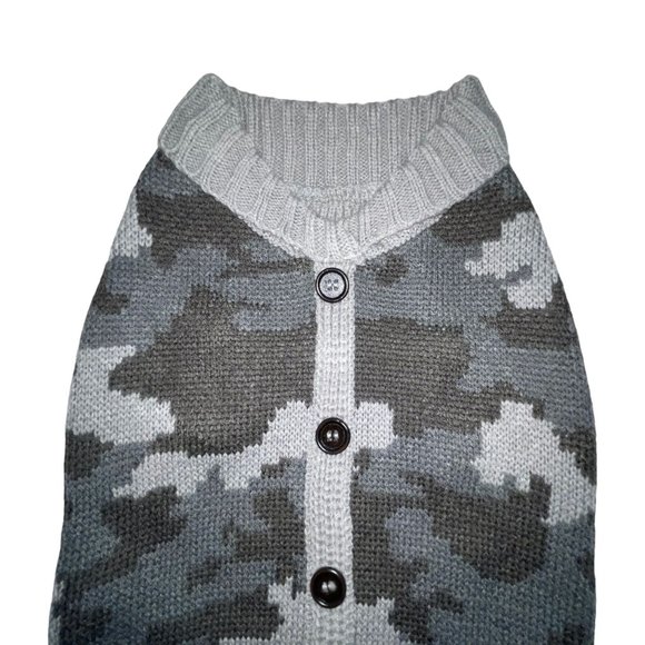 NWT Top Paw Grey Camo Cardigan Gray Camouflage Pullover Sweater Winter Dog L - Picture 2 of 6